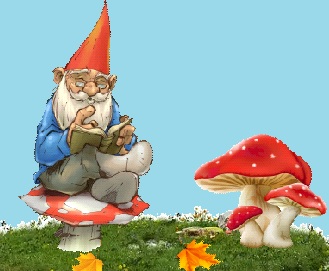 gnome reading on mushroom