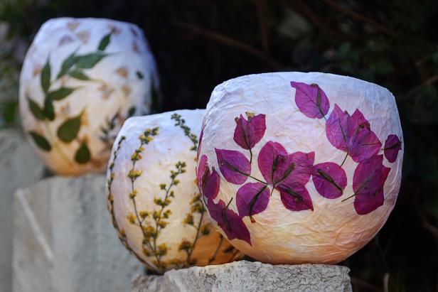 Paper lanterns made with pressed flowers