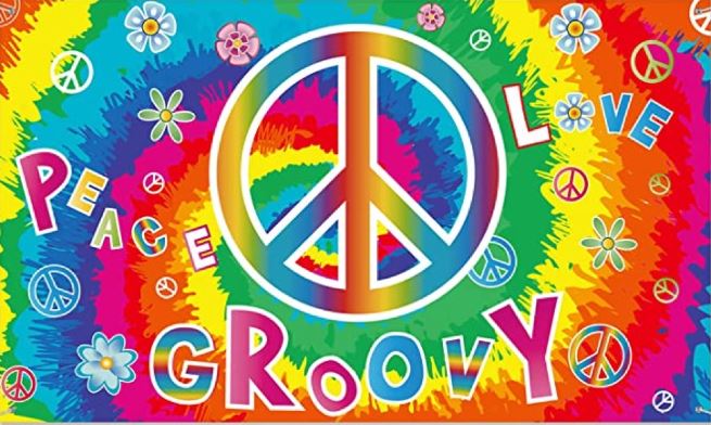 peace love groovy tiedye rainbow banner