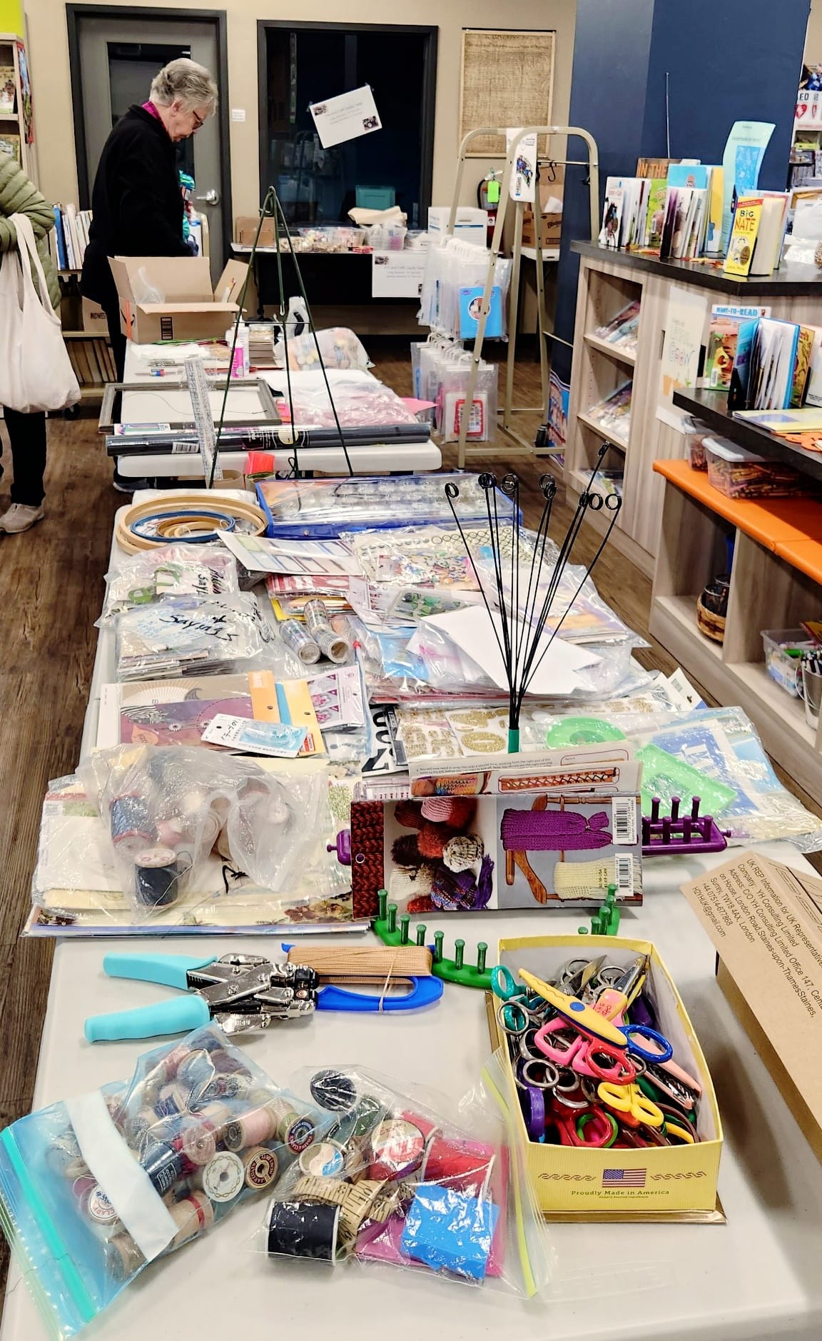 craft supplies on tables